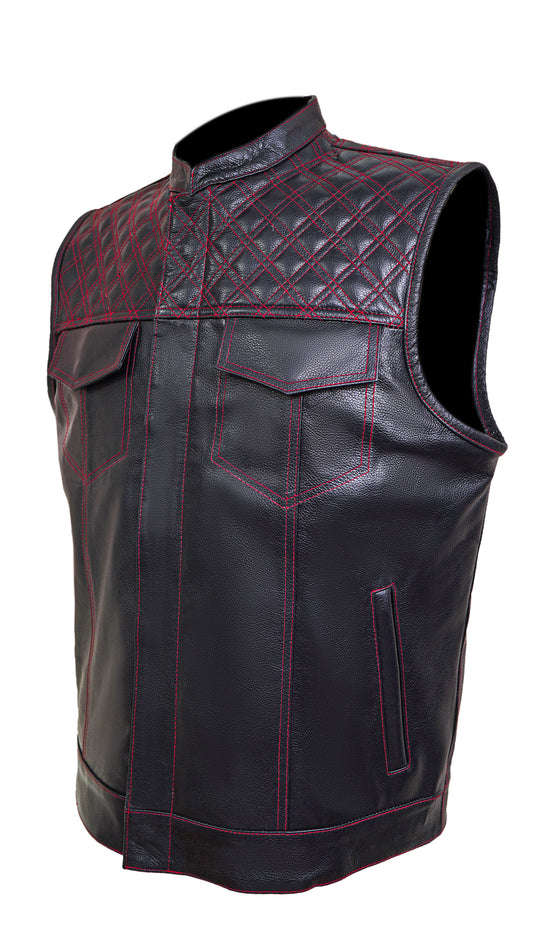 BIKER VEST FOR MEN WITH QUILTED PANELS