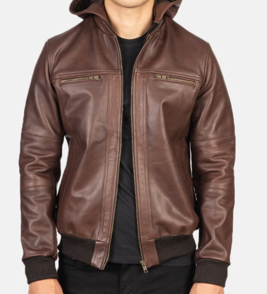 CLASSIC SHEEP LEATHER JACKET FOR MEN WITH DEATTACHABLE HOOD