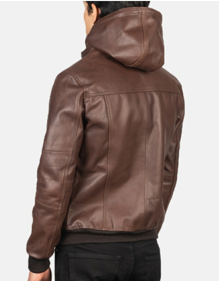 CLASSIC SHEEP LEATHER JACKET FOR MEN WITH DEATTACHABLE HOOD