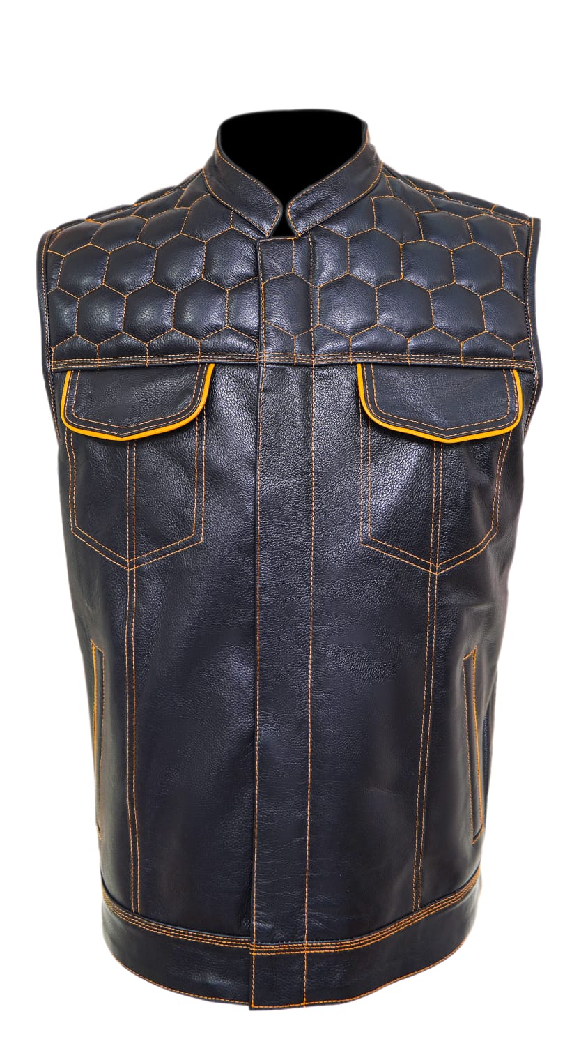 ORIGINAL COW LEATHER VEST FOR MEN WITH HONEY COMB QUILTED PANELS