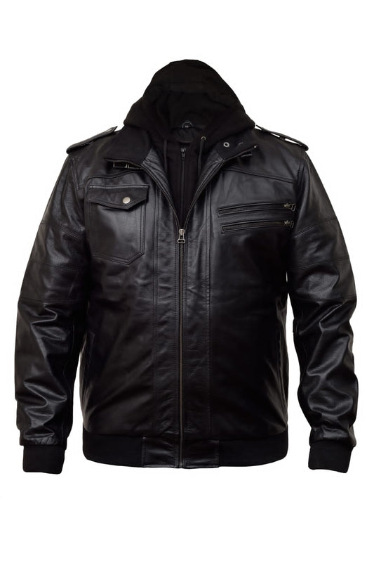 ORIGINAL COW HIDE JACKET FOR MEN WITH FLEECE HOOD