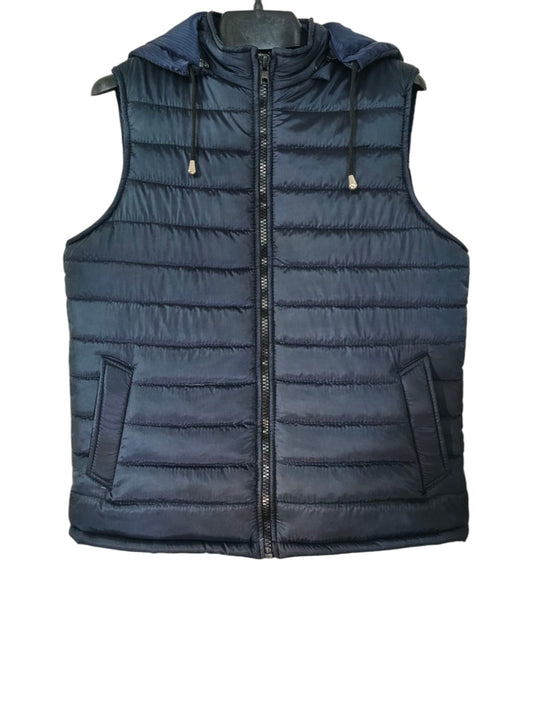NAVY BLUE SLEEVELESS PUFFER FOR MEN WITH DEATTACHABLE HOOD