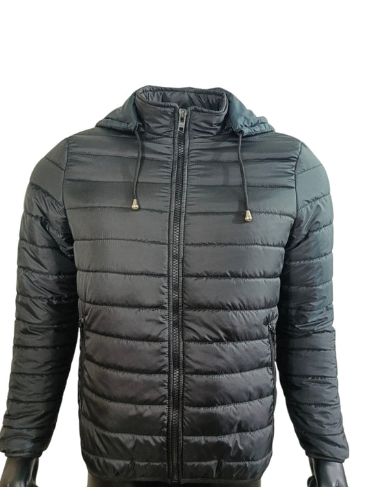 BLACK PARACHUTE JACKET FOR MEN WITH DEATTACHABLE HOOD