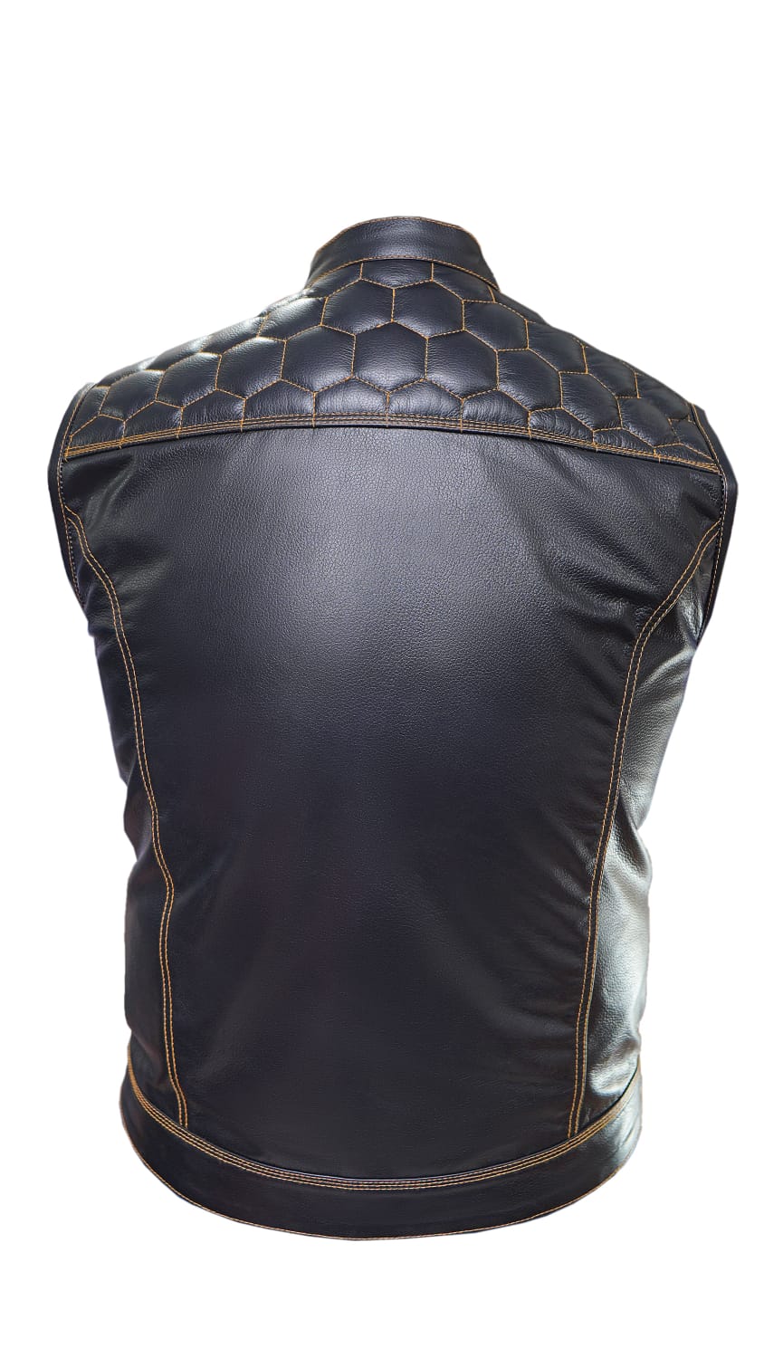 ORIGINAL COW LEATHER VEST FOR MEN WITH HONEY COMB QUILTED PANELS