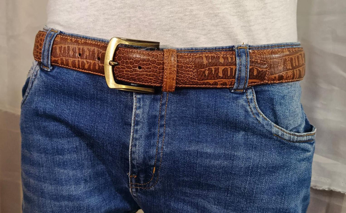 ORIGINAL COW HIDE BELT WITH EMBOSED CROCODILE PRINT
