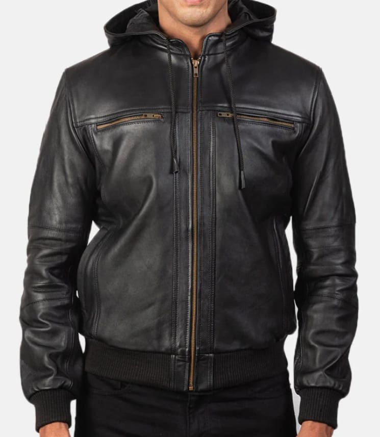 CLASSIC SHEEP LEATHER JACKET FOR MEN WITH DEATTACHABLE HOOD