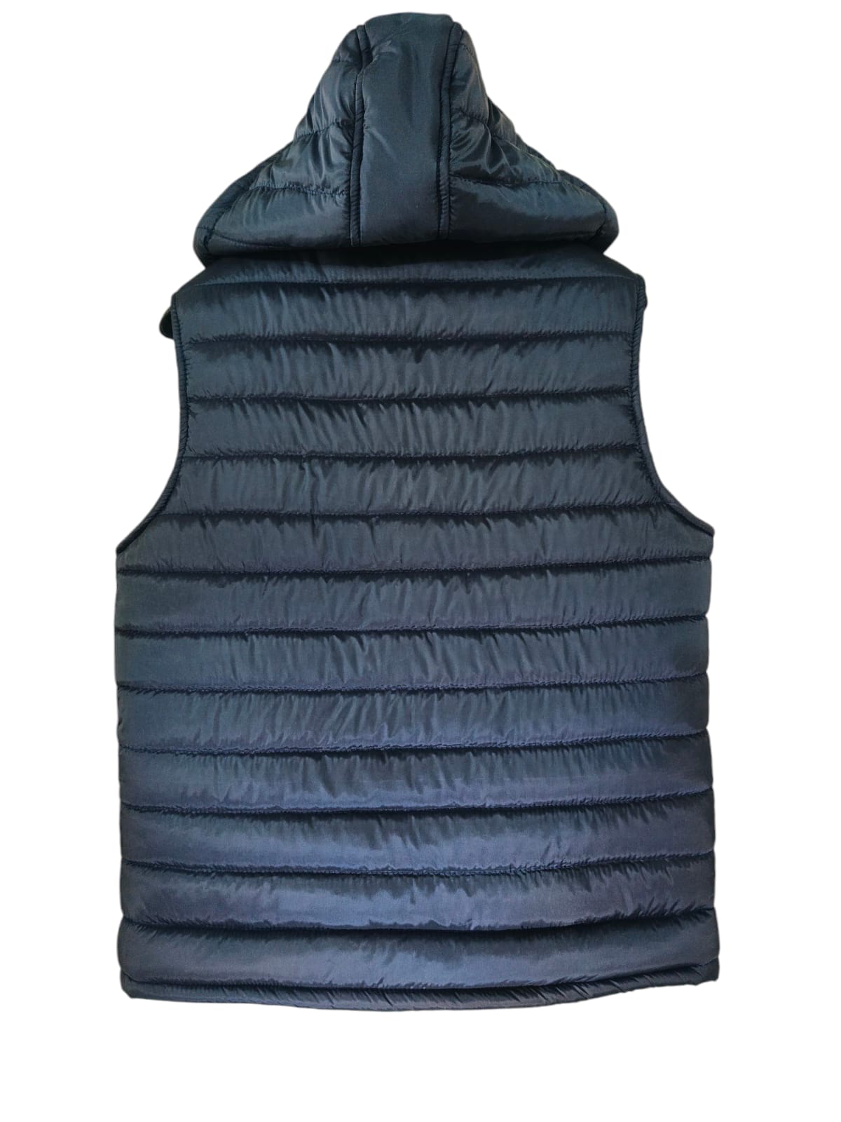 NAVY BLUE SLEEVELESS PUFFER FOR MEN WITH DEATTACHABLE HOOD