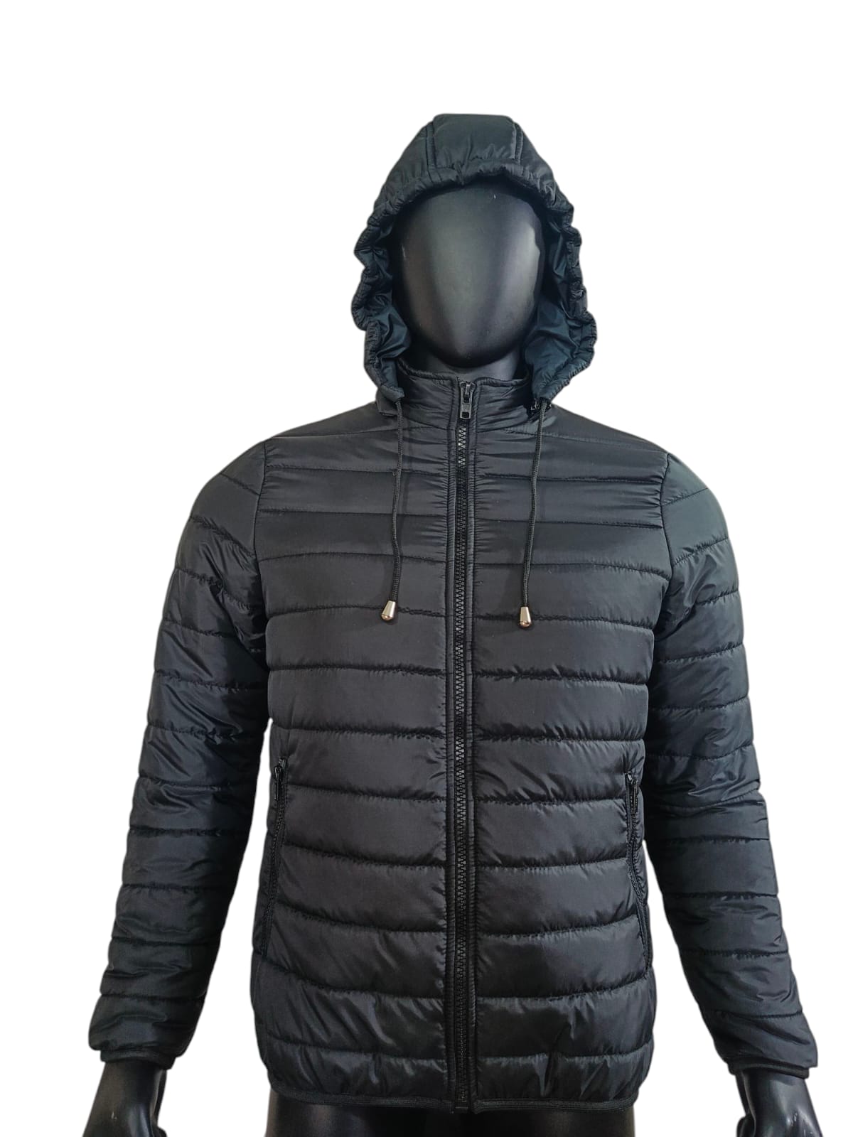 BLACK PARACHUTE JACKET FOR MEN WITH DEATTACHABLE HOOD